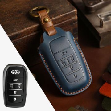 Toyota Alphard 5-Button Blue Cowhide Key Cover - Hallmo Crazy Horse - 1
