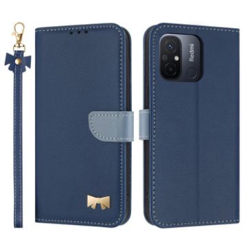Redmi 11A/12C Dark Blue Metal Bow Leather Case with Hand Strap - 1
