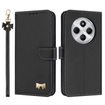 Redmi 14C 4G/Poco C75 Leather Phone Case with Hand Strap - Black - 1