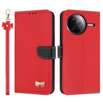 Redmi K80 Pro/Poco F7 Pro Red Metal Bow Leather Case with Hand Strap - 1