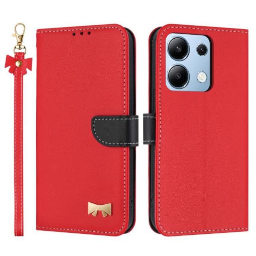Red Leather Phone Case with Hand Strap for Redmi Note 13 4G Global - 1