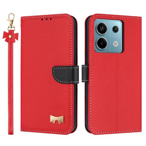 Redmi Note 13 5G Leather Phone Case with Hand Strap - Red - 1