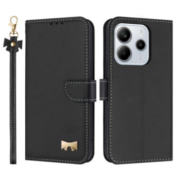 Redmi Note 14 4G Leather Phone Case with Hand Strap - Black - 1