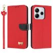 Redmi Note 14 5G Leather Phone Case with Hand Strap - Red Metal Bow - 1