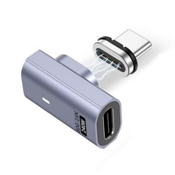 Type-C Male to Female PD240W 80Gbps Magnetic Adapter, Side Elbow, Grey - 1