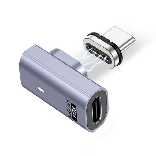 Type-C Male to Female PD240W 80Gbps Magnetic Adapter, Side Elbow, Grey - 1