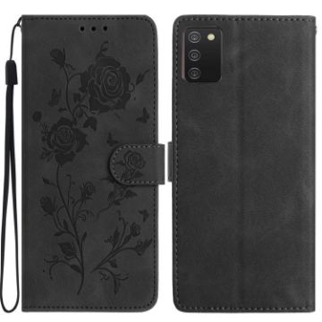 Samsung Galaxy A02S Leather Case, Rose Flower Embossed, Black, 166mm EU - 1