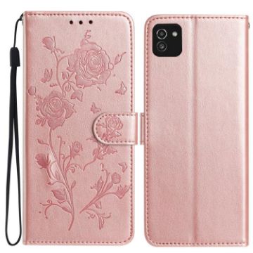 Samsung Galaxy A03 Rose Flower Embossed Leather Case - Rose Gold - 1