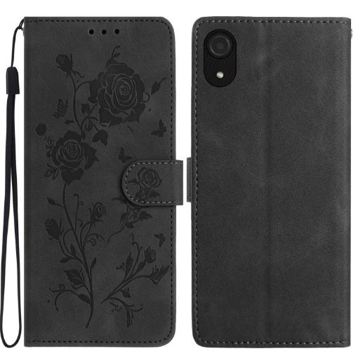 Samsung Galaxy A03 Core Black Leather Case Rose Flower Embossing - 1