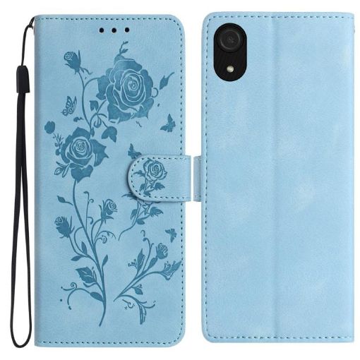 Samsung Galaxy A03 Core Sky Blue Rose Embossed Leather Phone Case - 1
