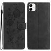 Samsung Galaxy A04 Black Leather Case with Rose Flower Embossing Pattern - 1