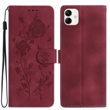 Samsung Galaxy A04e Red Rose Embossed Leather Phone Case - 1