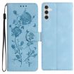 Samsung Galaxy A04S Sky Blue Rose Embossed Leather Phone Case - 1