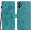 Samsung Galaxy A07 Green Leather Case with Rose Flower Embossing - 1