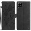 Samsung Galaxy A12 Black Leather Case with Rose Flower Embossing - 1