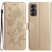Samsung Galaxy A14 Gold Leather Case with Rose Flower Embossing Pattern - 1