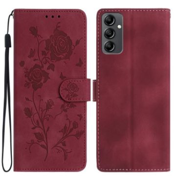 Samsung Galaxy A14 Red Rose Embossed Leather Phone Case - 1