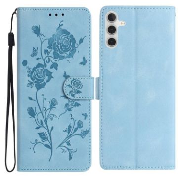 Samsung Galaxy A15 Sky Blue Rose Embossed Leather Phone Case - 1