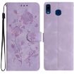 Samsung Galaxy A20e Light Purple Rose Embossed Leather Phone Case - 1
