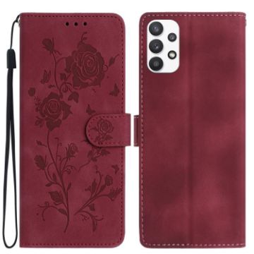 Samsung Galaxy A23 Red Rose Flower Embossed Leather Phone Case - 1
