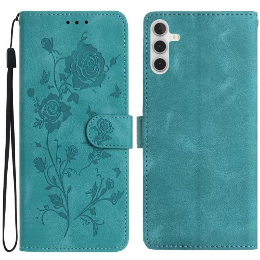 Samsung Galaxy A24 Green Leather Case with Rose Flower Embossing - 1