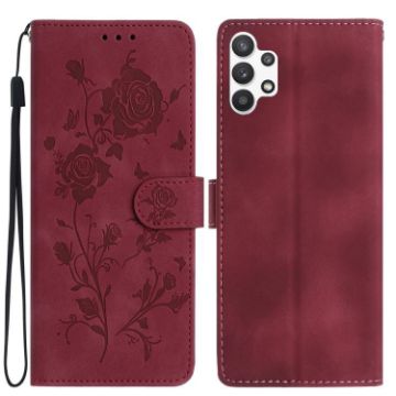 Samsung Galaxy A32 Red Rose Flower Embossed Leather Phone Case - 1