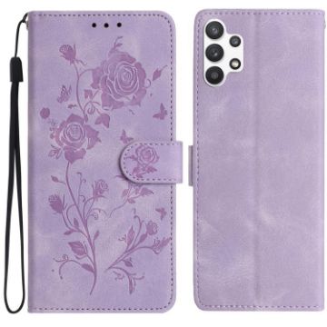 Samsung Galaxy A32 Light Purple Rose Embossing Leather Phone Case - 1