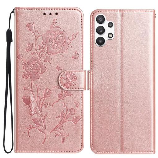 Samsung Galaxy A32 5G Rose Flower Embossed Leather Case Rose Gold - 1