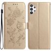 Samsung Galaxy A32 5G Gold Rose Flower Embossed Leather Phone Case - 1