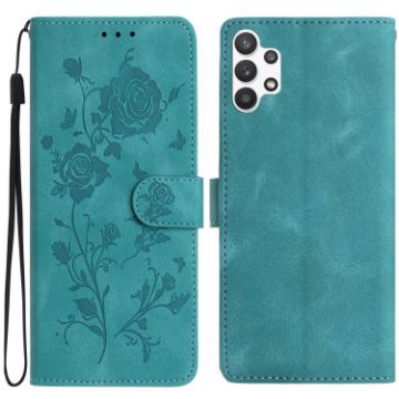 Samsung Galaxy A32 5G Green Rose Embossed Leather Phone Case - 1