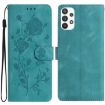 Samsung Galaxy A33 Green Leather Case with Rose Flower Embossing - 1