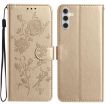 Samsung Galaxy A34 Gold Leather Case with Rose Flower Embossing - 1