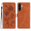 Samsung Galaxy A36 Brown Leather Case with Rose Flower Embossing Pattern - 1