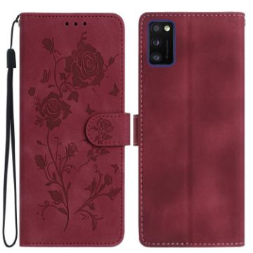 Samsung Galaxy A41 Red Rose Flower Embossed Leather Phone Case - 1