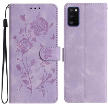 Samsung Galaxy A41 Light Purple Rose Embossed Leather Phone Case - 1