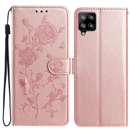 Samsung Galaxy A42 Rose Flower Embossed Leather Case - Rose Gold - 1
