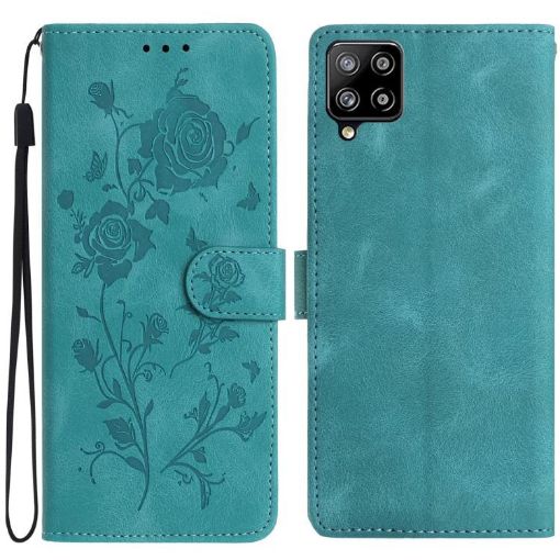 Samsung Galaxy A42 5G Green Rose Embossed Leather Phone Case - 1