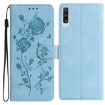 Samsung Galaxy A50 Leather Case, Rose Flower Embossed, Sky Blue - 1