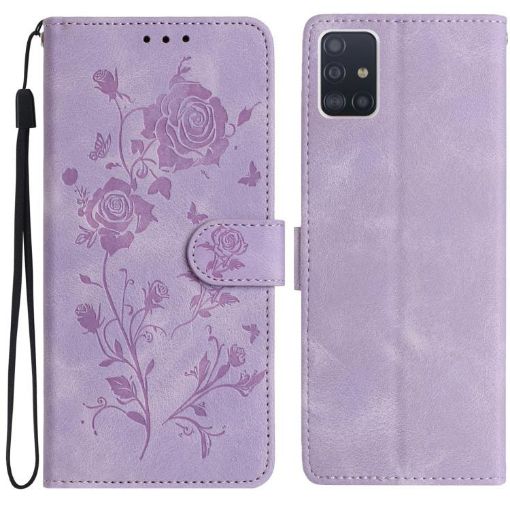 Samsung Galaxy A51 Light Purple Rose Embossed Leather Phone Case - 1