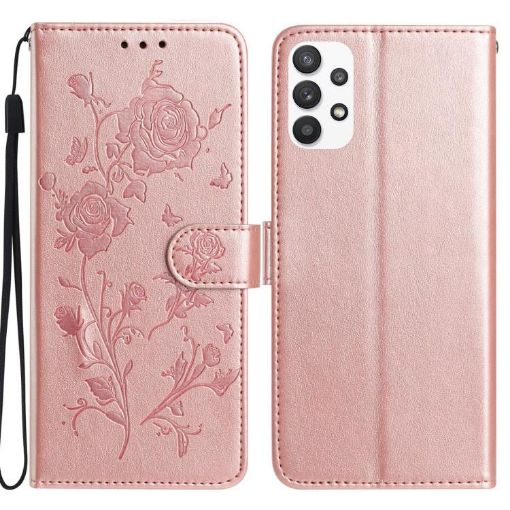 Samsung Galaxy A52 Rose Flower Embossed Leather Case Rose Gold - 1