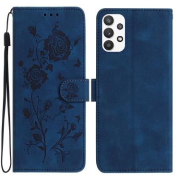 Samsung Galaxy A52 Dark Blue Rose Embossed Leather Phone Case - 1