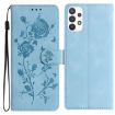 Samsung Galaxy A52 Sky Blue Rose Embossed Leather Phone Case - 1