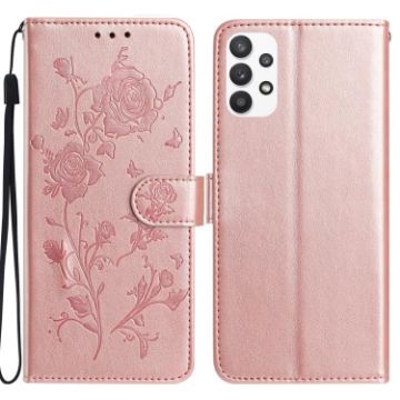 Samsung Galaxy A53 Rose Flower Embossed Leather Case - Rose Gold - 1