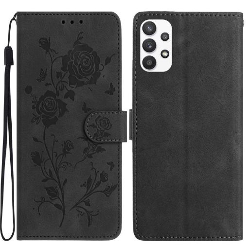 Samsung Galaxy A53 Black Leather Case with Rose Flower Embossing - 1