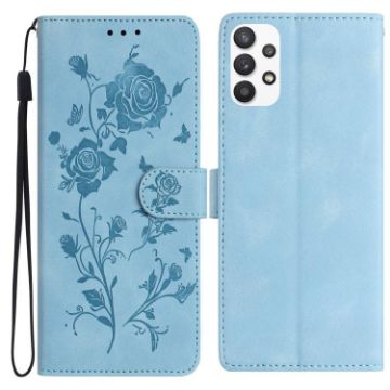 Samsung Galaxy A53 Sky Blue Rose Embossed Leather Phone Case - 1