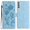 Samsung Galaxy A54 Sky Blue Rose Embossed Leather Phone Case - 1