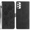 Samsung Galaxy A73 Black Leather Case with Rose Flower Embossing Pattern - 1