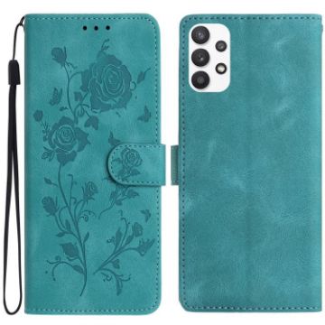Samsung Galaxy A73 Green Leather Case with Rose Flower Embossing - 1