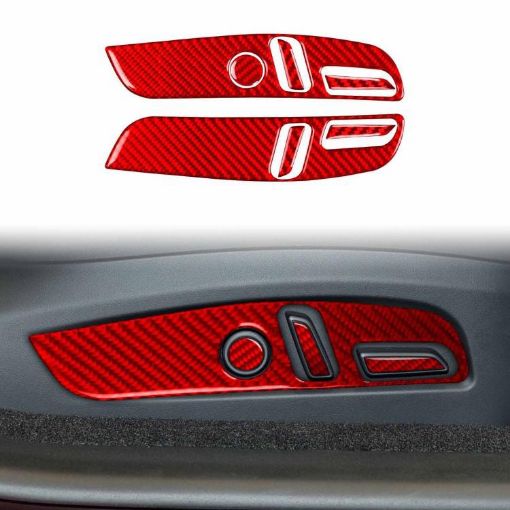 Tesla Model 3 2023 Carbon Fiber Seat Panel Stickers 7pcs Set Red RHD - 1