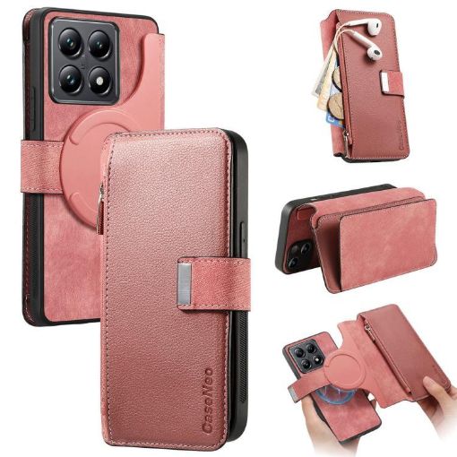 Xiaomi 14T Pro Case - MagSafe RFID Zipper Wallet Leather (Pink) - 1